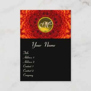 RED DAHLIA MONOGRAM, TOPAZ black white yellow Business Card