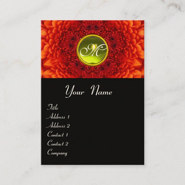 RED  DAHLIA  MONOGRAM, TOPAZ black white yellow Business Card (Front)