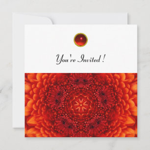 RED DAHLIA, RUBY,   bright  black white Invitation