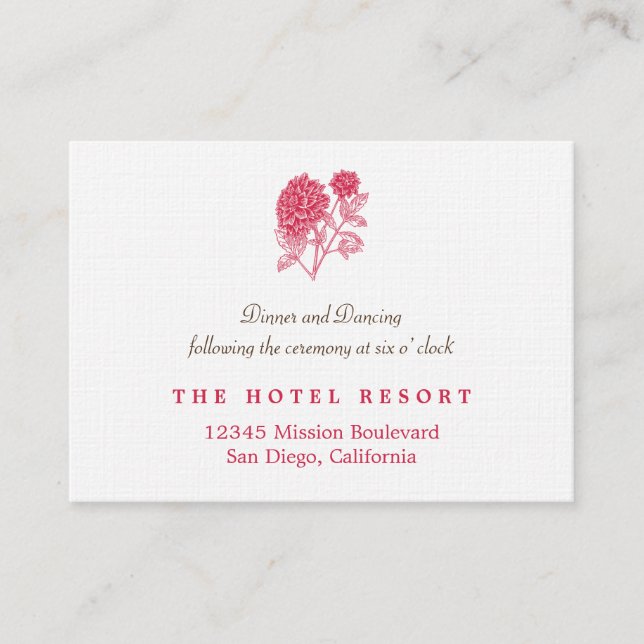 Red dahlia simple wedding reception enclosure card (Front)