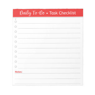 Red Daily Task Checklist - To-Do List Notepad