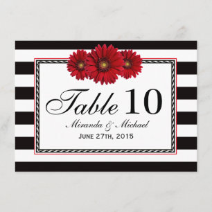 Red Daisies and Stripes Wedding Table Cards