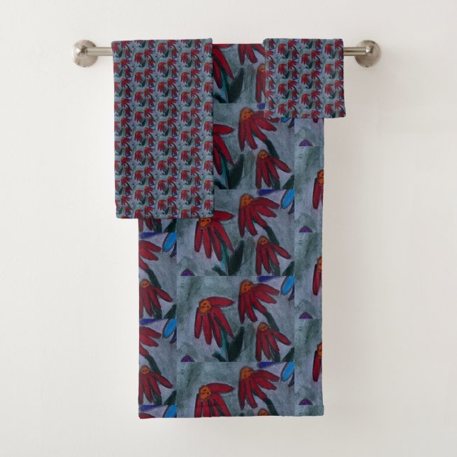 Red Daisies Bath Towel Set (Insitu)
