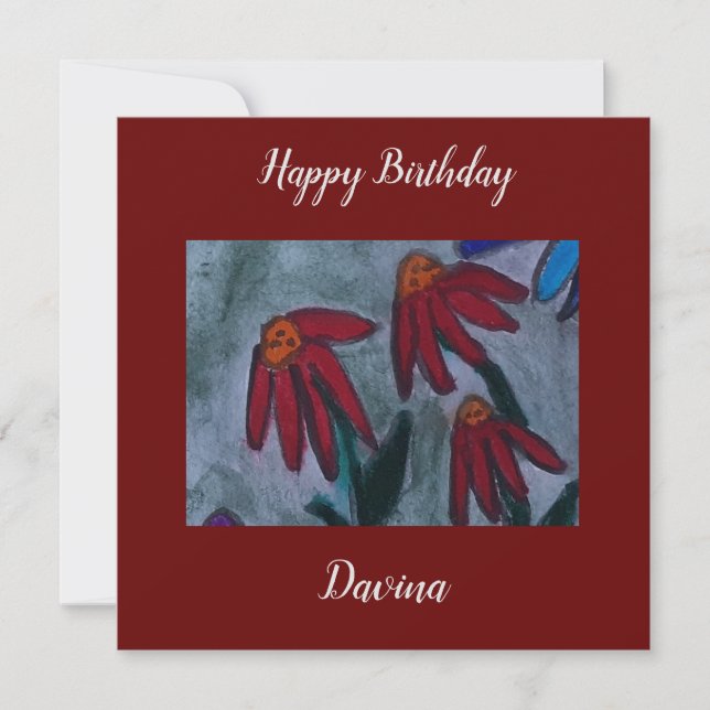 Red Daisies Flat Birthday Card  (Front)