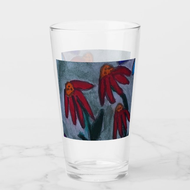 Red Daisies Glass (Front)