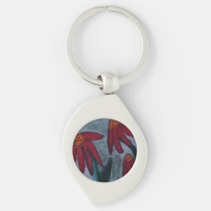 Red Daisies Metal Key Ring