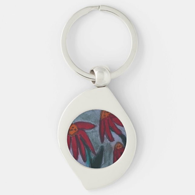 Red Daisies Metal Key Ring (Front)
