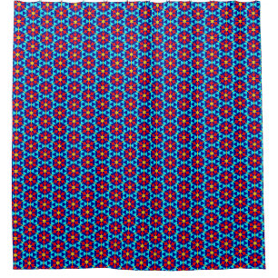 Red Daisies on Sky Blue Shower Curtain