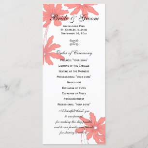 Red Daisies on White Wedding Program Programme