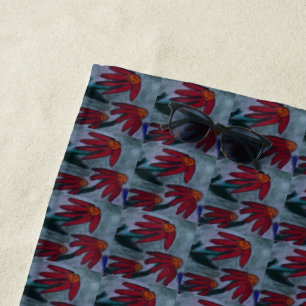 Red Daisy Beach Towel