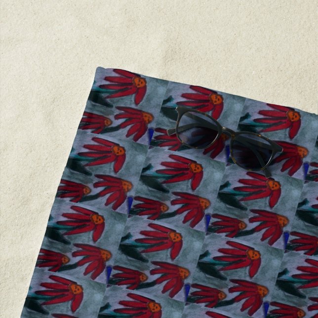 Red Daisy Beach Towel (In Situ)