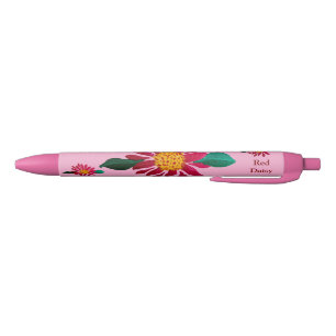Red Daisy Black Ink Pen