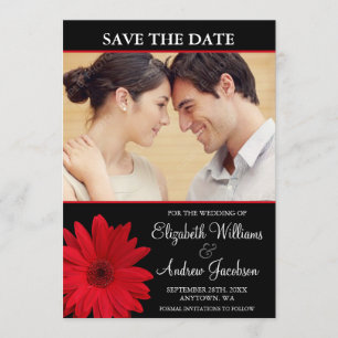 Red Daisy Black Photo Save the Date