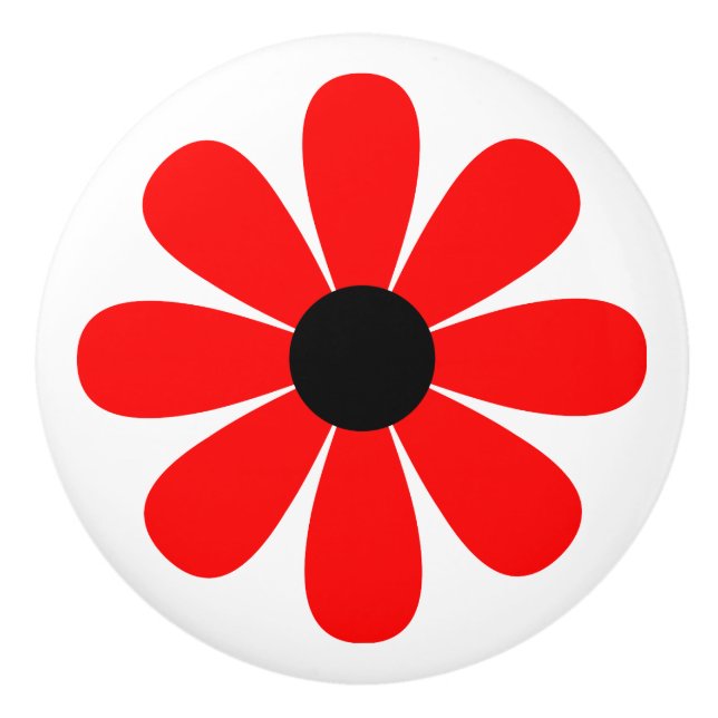 Red Daisy Ceramic Knob (Front)
