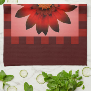Red Daisy Flower #2 Kitchen Towel
