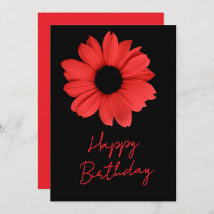 Red daisy / flower and Your Name on black Holiday Card