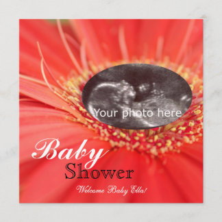 Red Daisy Flower Child Sonogram Baby Shower Invite