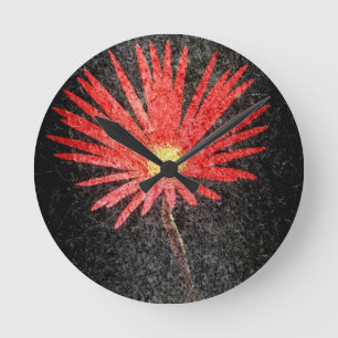 Red Daisy Flower Painting Round Clock