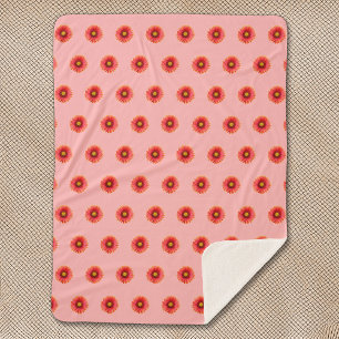 Red Daisy Flower Seamless Pattern on Sherpa Blanket