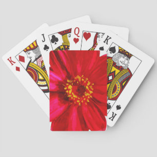 Red Daisy Flower With Yellow Pollen Abstract Playing Cards