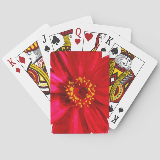 Red Daisy Flower With Yellow Pollen Abstract Playing Cards (Back)