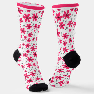 Red daisy flowers retro background summer socks