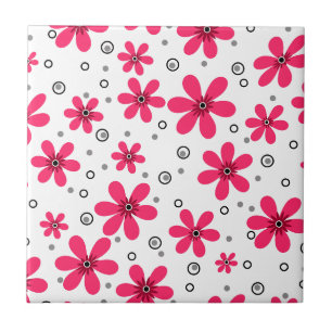 Red daisy flowers retro background summer tile