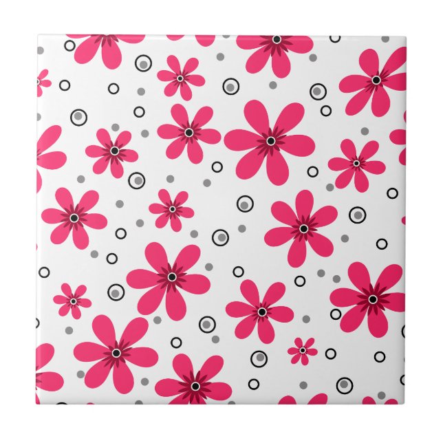 Red daisy flowers retro background summer tile (Front)