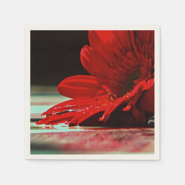 Red Daisy Gerbera Flower Napkin (Front)