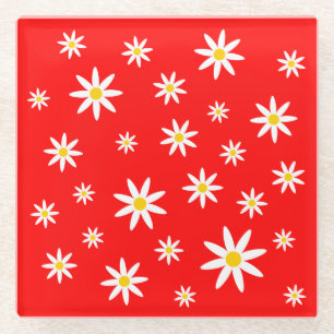 Red Daisy Glass Coaster