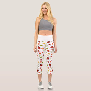 Red Daisy Ladybug Floral High Waisted Capris