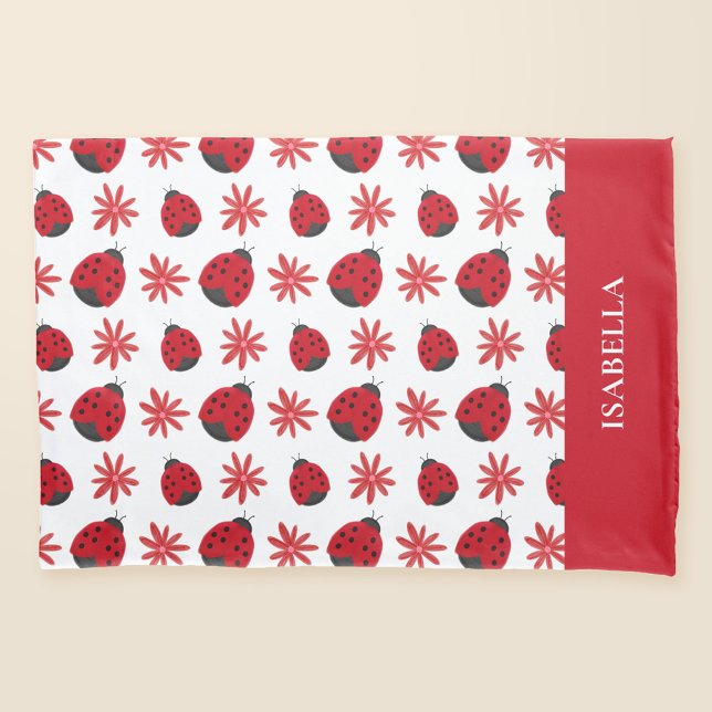 Red Daisy Ladybug Pattern Personalised Pillowcase (Creator Uploaded)