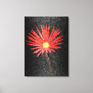 Red Daisy on black background   Abstract painting Canvas Print