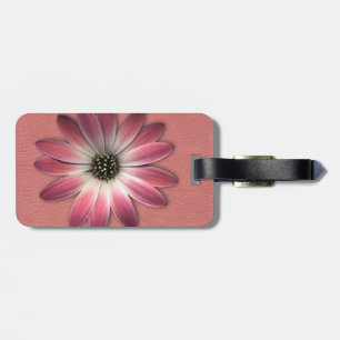 Red Daisy on Coral Leather Print Luggage Tag