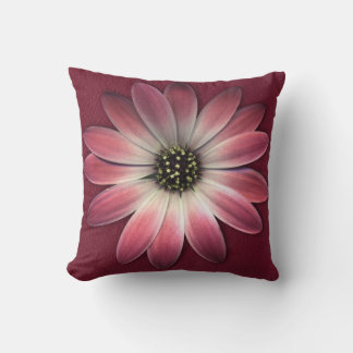 Red Daisy on Wine Leather Print Cushion