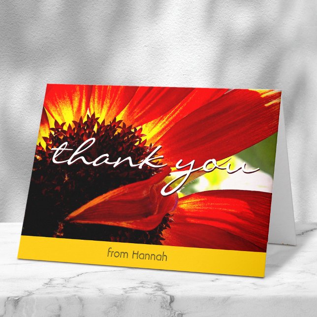 Red daisy photo custom name modern thank you note card (Creator Uploaded)
