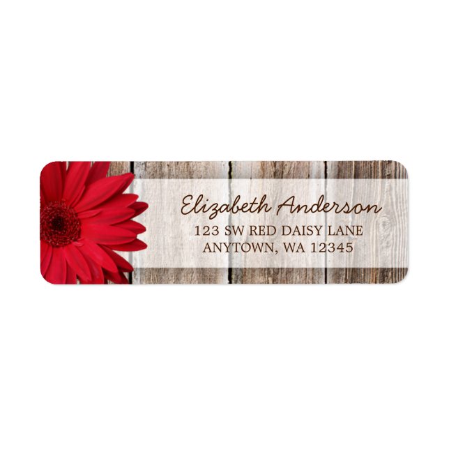 Red Daisy Rustic Barn Wood Address Labels (Front)