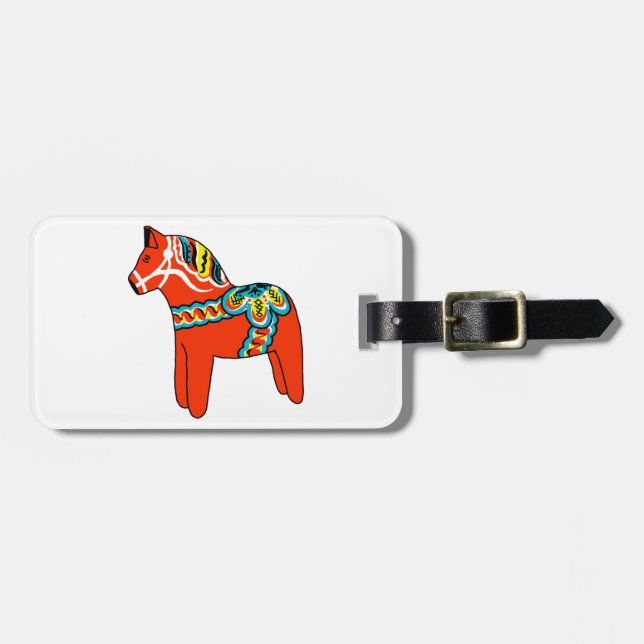 Red Dala Horse Luggage Tag (Front Horizontal)