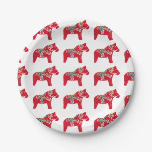 Red Dala Horse Paper Plate