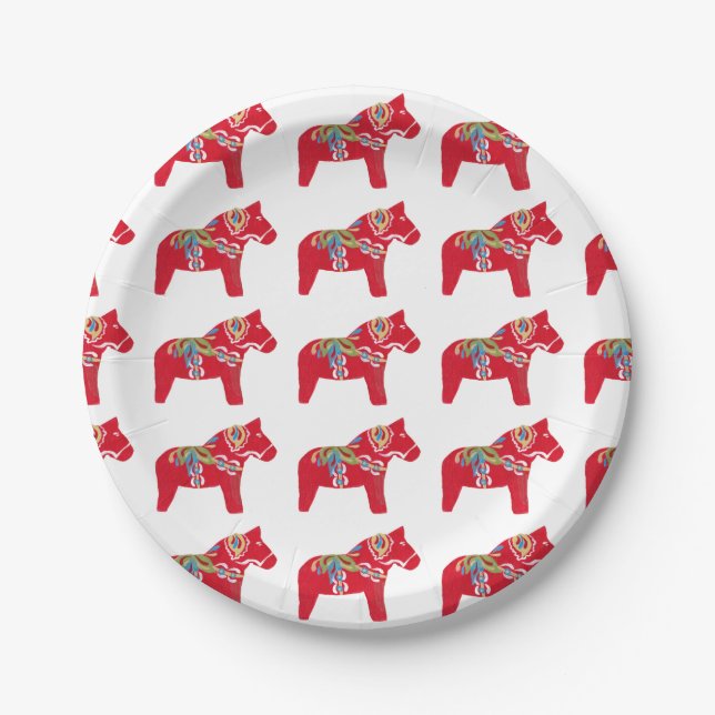 Red Dala Horse Paper Plate (Front)