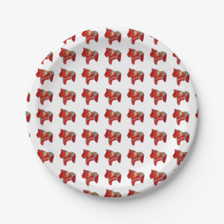 Red Dala Horse Paper Plate