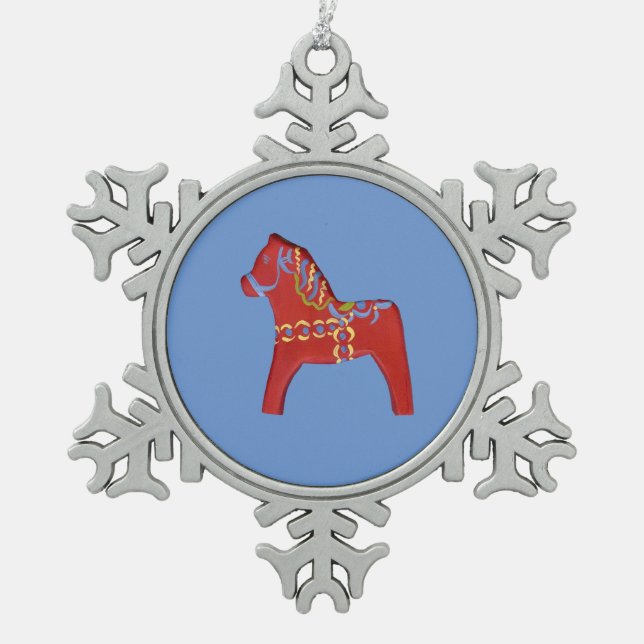 Red Dala Horse snowflake ornament (Front)