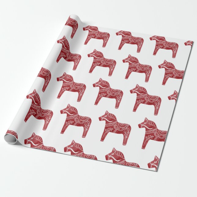 Red Dala Horse Wrapping Paper (Unrolled)