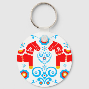 Red Dala Horses Key Ring