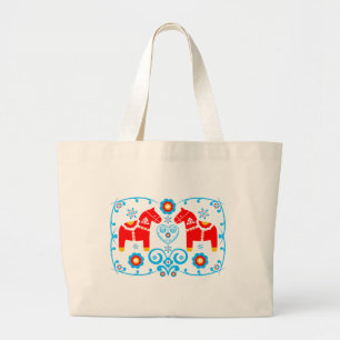 Red Dala Horses Large Tote Bag