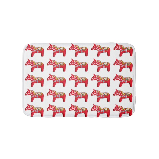 Red Dala Horses with Daisies Bath Mat (Front)