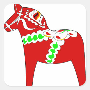 Red Dalarna Horse Square Sticker