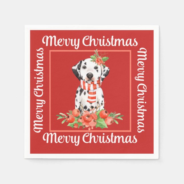 Red Dalmatian Merry Christmas Napkin (Front)