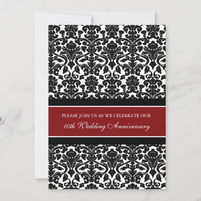 Red Damask 10th Anniversary Party Invitation (Front)