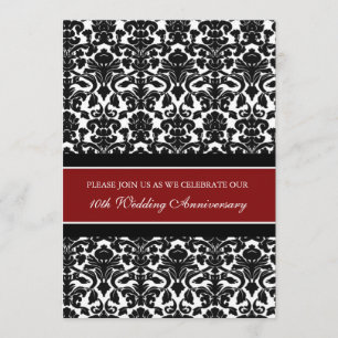 Red Damask 10th Anniversary Party Invitation